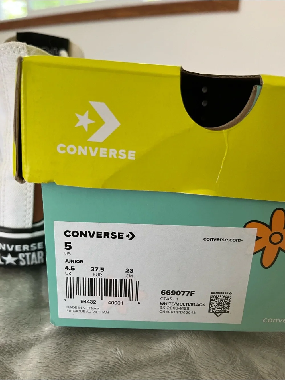 Converse White High Top Sneakers with Orange Graphic